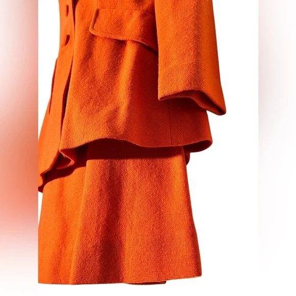 Vintage 60s Mod Orange Wool Skirt Suit Set Blazer Jacket Tailored Small - Picture 8 of 13